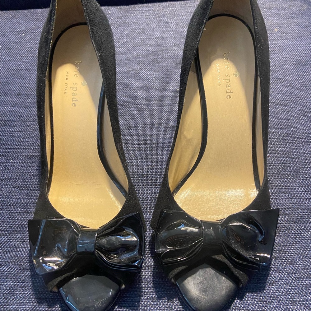 Kate Spade Black Peep-Toe Susan Heels with Bow 10B